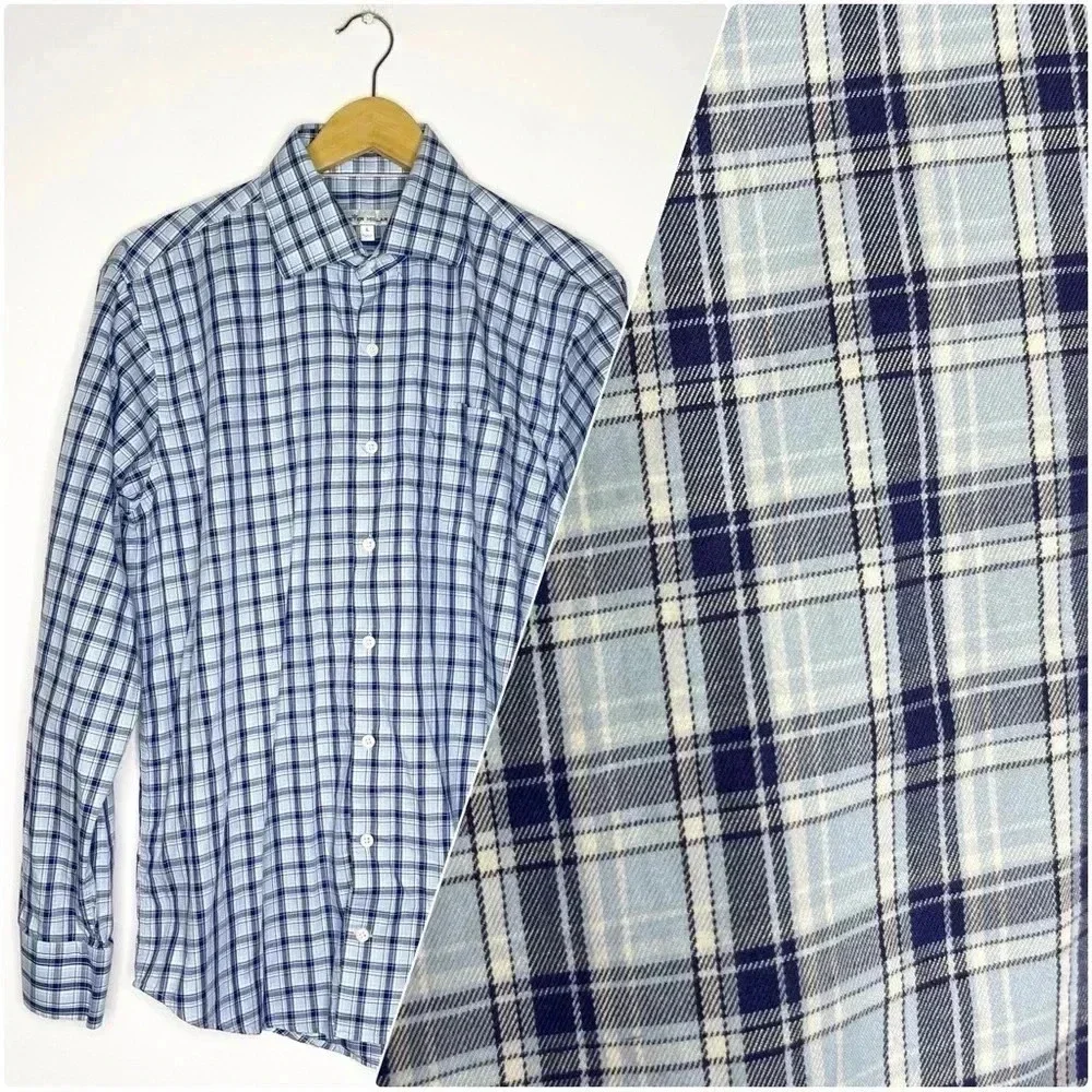 Peter Millar Light Blue and Navy Plaid Button-Down Shirt